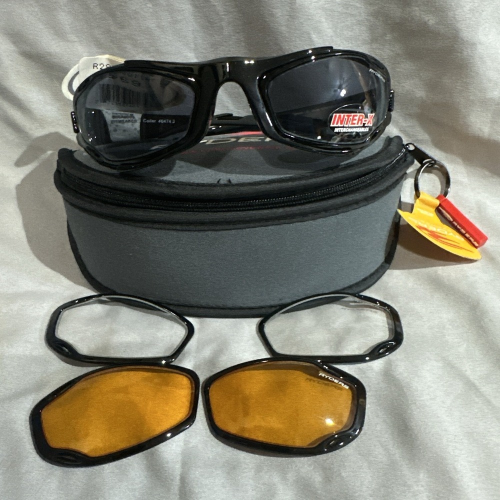 Ryders Eyewear R282 Black Inter-X Sunglasses & 2 extra lens sets NOS New